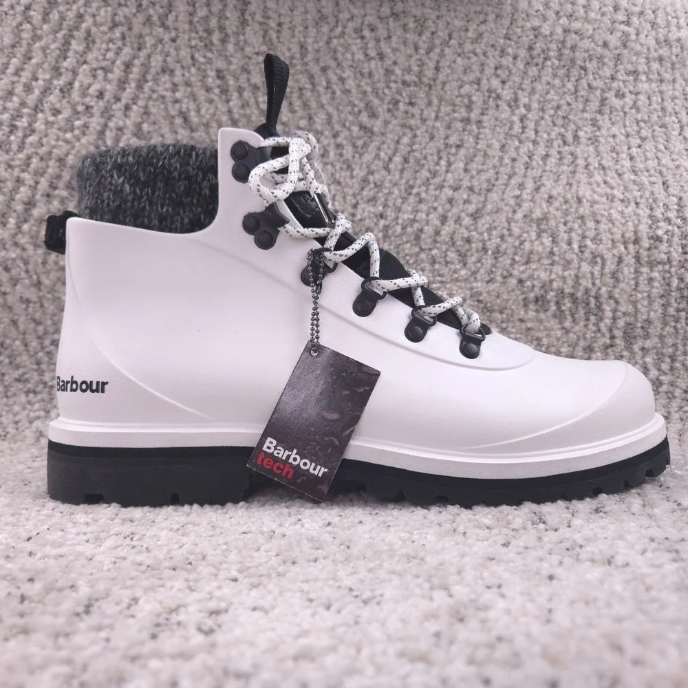 Barbour Zed Boots Mens Size 9 Tech White Hiking Insulated Sock Liner Rubber NWT